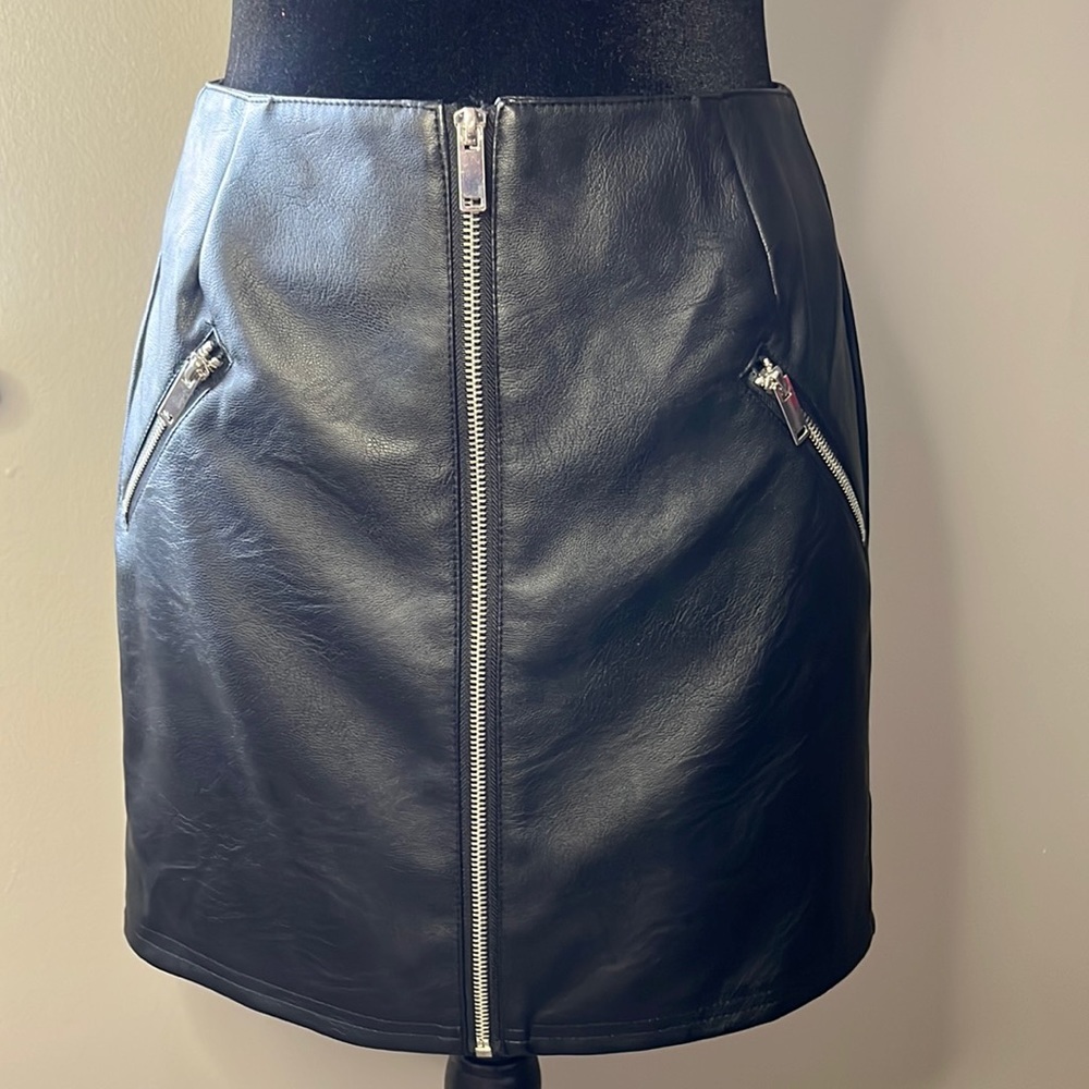STREETWEAR SOCIETY Vegan Leather Zipper Moto Grunge Y2K Mini Skirt Black  $59
